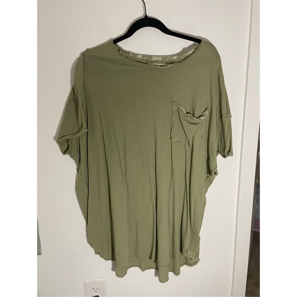 Free People Women's Small Cotton Oversized Army Green Top